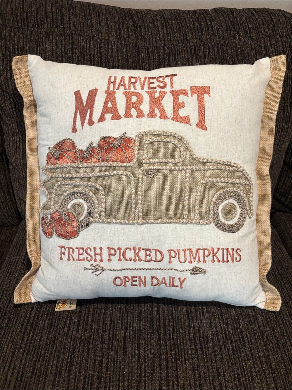 Harvest Market Fresh Picked Pumpkins Decorative Pillow - Cream & Orange